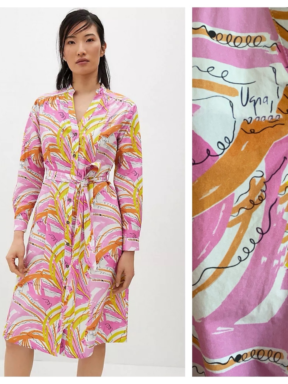 Vera for Anthropologie Confetti Midi Shirt Dress Link Yellow Medium